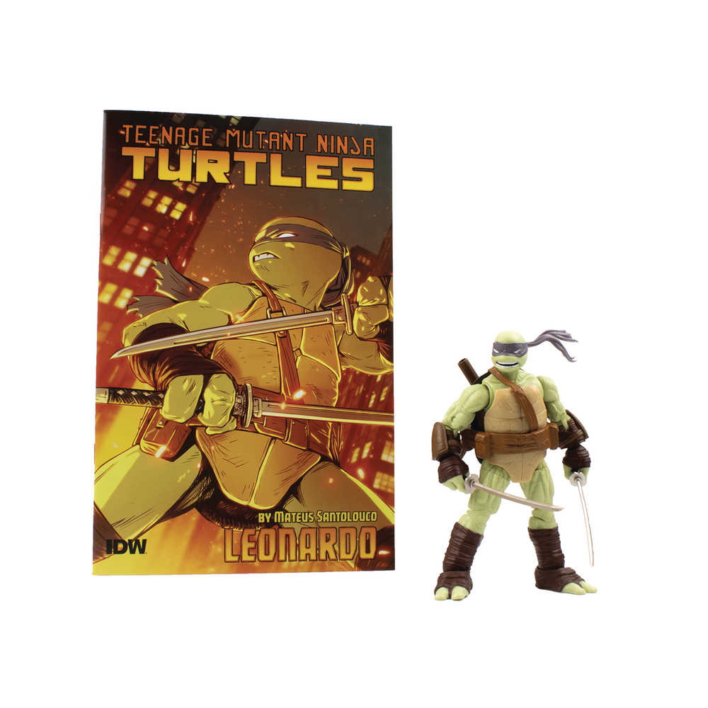 Teenage Mutant Ninja Turtles Leonardo V2 Idw Comic Book & Bst Axn 5in Action Figure