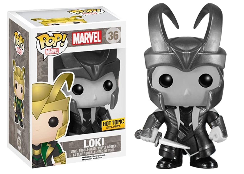 Funko Pop! Marvel Black/White Loki with Helmet Figure #36 HOT Topic Exclusive