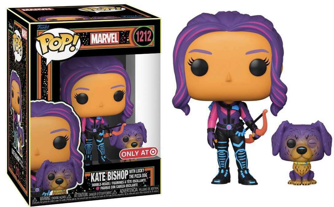 POP MARVEL KATE BISHOP WITH LUCKY PIZZA DOG BLACK LIGHT 1212 TARGET EXCLUSIVE
